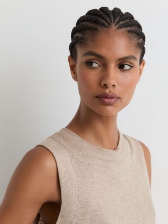 Reiss Womens Stone Neutral Linen Jersey Crew-neck Vest, XL