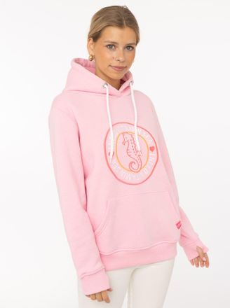 Zwillingsherz Hoodie ZWILLINGSHERZ Seepferdchen, Damen, Gr. L/XL, rosa, Sweatware, Obermaterial: 50% Baumwolle, 50% Polyester, comfort fit Po-bedeckend, ohne Aussch