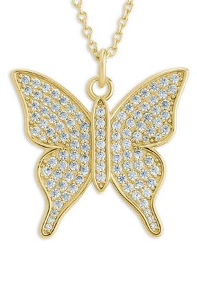 Sterling Forever Pav&eacute; Butterfly Pendant Necklace in Gold at Nordstrom
