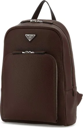 Prada Mens Brown Leather Backpack Bruciato Vitello Zaini