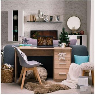 Vente-Unique Vente-unique - Scrivania Leo in Rovere con 3 Cassetti - 121x50x74,5 cm