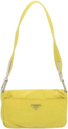 Prada Pre-owned Shoulder Bags, female, Yellow, Size: ONE SIZE Pre-owned Nylon Shoulder Bag