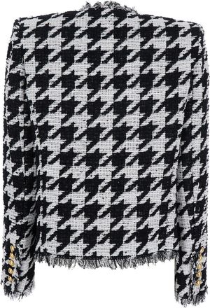 Balmain Womens Black And White Jacket With Check Motif Cotton Blazers