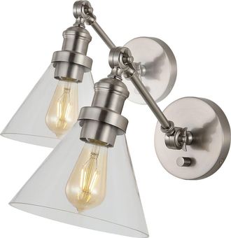 Jonathan Y Designs Cowie 8 Iron/Glass Adjustable LED Wall Sconce in Nickel at Nordstrom