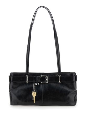 Osoi Black Shoulder Bag With Belt Detail And Pendant Keys In Leather Woman