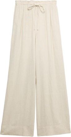 M&S Collection Linen Blend Wide Leg Drawstring Pants in Oatmeal Beige at Nordstrom, Size 14