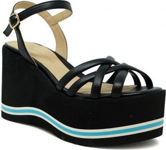 Paloma Barceló Black Leather Lioba Wedge Sandals