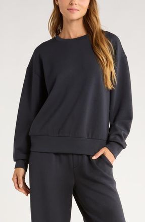 Zella Soft Luxe Boxy Crew Sweatshirt in Black at Nordstrom, Size Xx-Large