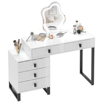 HOMCOM Dressing Table with LED Leaf Shape Mirror and 5 Drawers - White | TJ Hughes