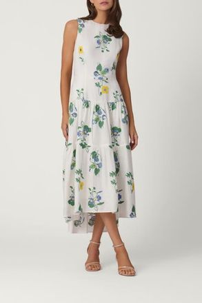 Shoshanna Embroidered Linen Cambridge Dress in Optic Multi at Nordstrom, Size 12