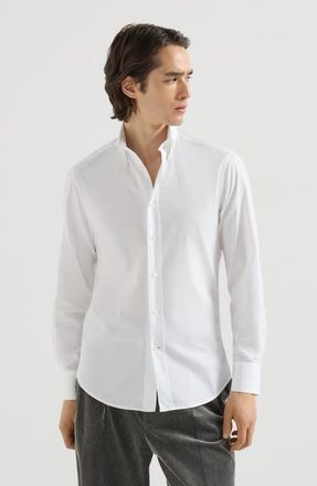 Brunello Cucinelli Twill shirt with button-down collar in White at Nordstrom, Size Xxx-Large