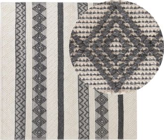 Beliani Alfombra De Lana Beige Claro Gris Oscuro 200 X 200 Cm Hecho A Mano Davutlar