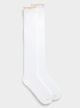 Simons Womens Contrast lettuce trim Knee-High Socks