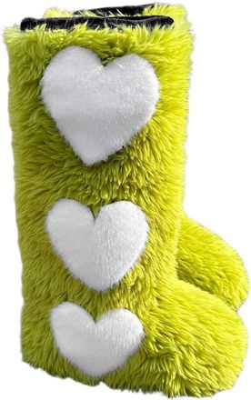 Generic Womens Winter Fashion Faux Fur Boots Mid Calf Warm Thermal Insulated Slip On Outdoor Hiking Booties Cosy Comfort(Green, 6.5)