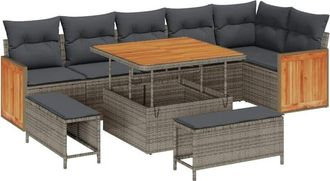 vidaXL Garden Sofa Set with Cushion 11 pcs Grey Poly Rattan vidaXL