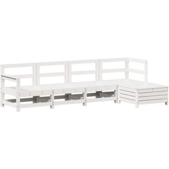 vidaXL Juego De Sof&aacute;s De Jard&iacute;n 5 Piezas Madera Maciza De Pino Blanco Vidaxl