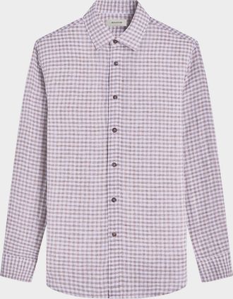Bugatchi Mens Julien Linen Check Sport Shirt