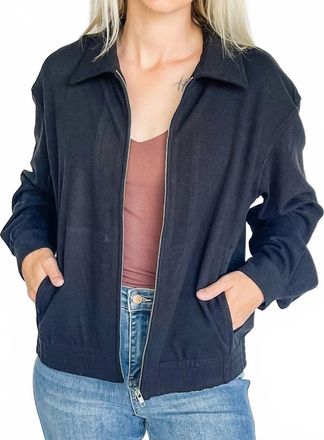 Hem & Thread Jersey Zip Bomber Jacket In Black Suede