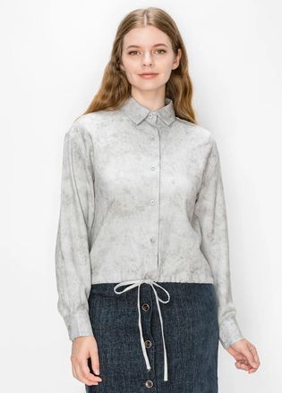 YAL New York Grey Collared Shirt with Gathered Hem