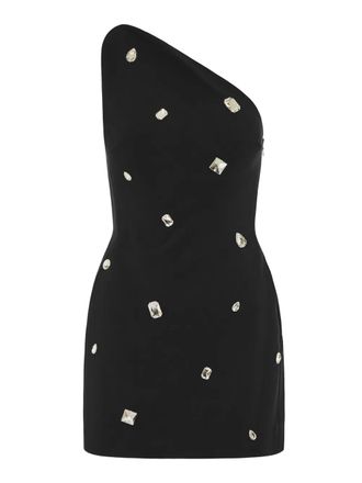 DAVID KOMA one-shoulder crystal-embellished dress - women - Viscose/Acetate - 10 - Black