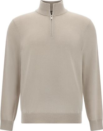 Boggi Milano Truien & Vesten, Heren, Beige, XL, Wol, Merino Wol Halve Rits Trui