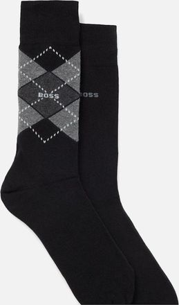 HUGO BOSS Mens BOSS Orange 2 Pack Mens Combed Cotton Argyle Socks - Black 001 - Size: 6/6.5/7.5/7/11/10/8/8.5/12/9.5/9/11.5/10.5