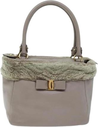 Ferragamo Pre-owned Vala Leren Handtas - Dames - Vintage Handtas - Grijs - ONE Size - Leer - Vintage