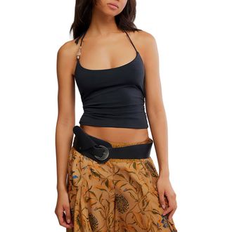 Free People Toni Beaded Ruched Halter Top in Black at Nordstrom, Size X-Small