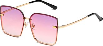 Generic Metal Men and For Women Square Retro Sunglasses, Internet Celebrity Outdoor Vacation Glasses (Color : D, Size : Medium)