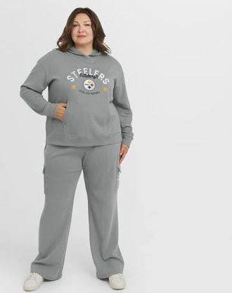 WEAR by Erin Andrews Womens WEAR by Erin Andrews Gray Pittsburgh Steelers Plus Size Waffle-Knit Long Sleeve Hooded Shirt & Pants Lounge Set at Nordstrom, Size 1X