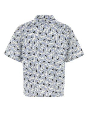 Prada Mens Printed Poplin Shirt Avorio+celeste Exterior: Cotton Silk Camicie