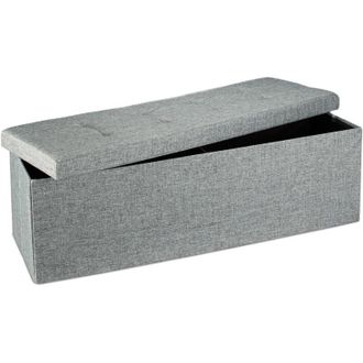 Relaxdays Pouf Pieghevole Con Contenitore xxl, Panca Divanetto Portaoggetti, Lino, HxLxP 38 x 114 x 38 cm, Grigio - Relaxdays