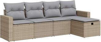 vidaXL Juego De Sof&aacute;s Jard&iacute;n Con Cojines 5 Pzas Rat&aacute;n Sint&eacute;tico Beige Vidaxl