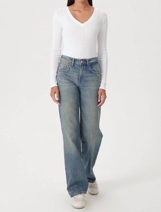 Goldie London Valerie Long Sleeve V Neck Top In White