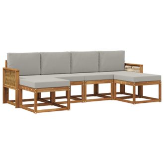 vidaXL Conjunto De Sof&aacute;s De Exterior 6 Pcs Natural Y Gris Claro Vidaxl