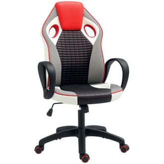 HOMCOM Homcom - Silla Gaming Tapizada En Pu Y Malla Silla Gamer Giratoria Con Funci&oacute;n De Basculante Altura Ajustable Para Hogar Oficina Estudio Multicor