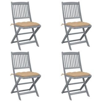 vidaXL Sillas De Jard&iacute;n Plegables 4 Uds Cojines Madera Maciza Acacia Vidaxl