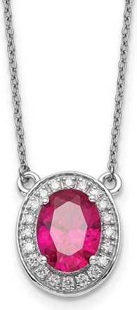 Diamond2Deal 14k White Gold Diamond and Oval Ruby Pendant Necklace