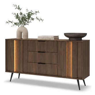 Dmora Credenza Hahasasi, Alacena 3 Cajones, 2 Estantes, Apertura De Puertas, Corredera, 154x40x87h Cm Marr&oacute;n Nogal