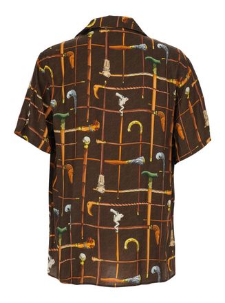 Dr&ocirc;le de Monsieur Mens Bowling Shirt La Chemise Cannes Brown Viscose