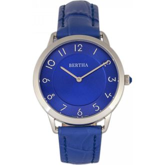 Bertha Sunglasses Abby Swiss Leather-Band Watch in Silver/blue at Nordstrom