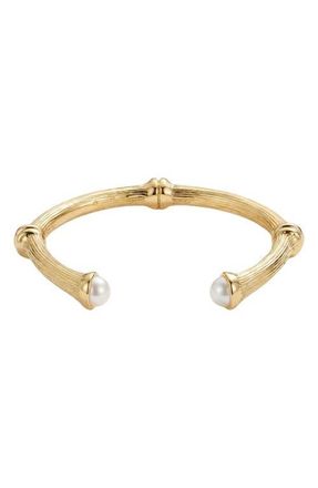 Argento Vivo Faux Pearl Bamboo Cuff Bracelet in Gold at Nordstrom