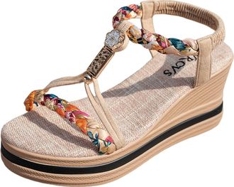 Generic Womens Sandals Bohemia Summer Vintage Beach Wedge With Flower Elasticated Slingback StrapSandal Outdoor Walking Sandals Casual Summer Shoes