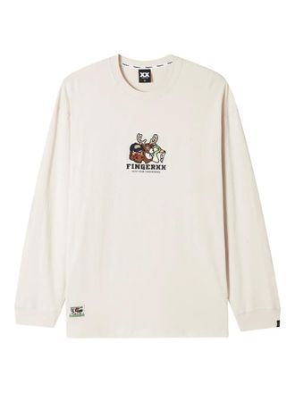 Fingercroxx embroidered animal long-sleeve T-shirt - men - Cotton - M - White