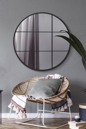 MirrorOutlet Black Metal Framed Round Window Wall Mirror 39 X 39 (100x100CM) | Size: 1 Pack