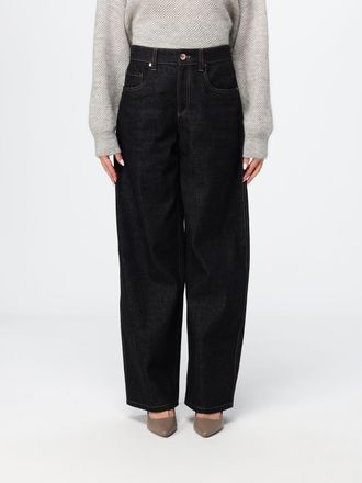 Brunello Cucinelli Jeans a gamba larga in denim a vita alta con monile