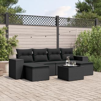 vidaXL Vidaxl - Set De Comedor De Jard&iacute;n 7 Pzas Y Cojines Rat&aacute;n Sint&eacute;tico Negro