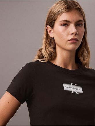 Calvin Klein Jeans Calvin Klein Womens Faded Monogram Logo Graphic Slim Fit T-Shirt - Black - XS