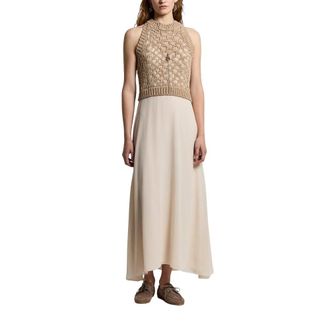 PESERICO Gehaakte Midi Jurk - Dames - Casual kleedjes - Beige - S - Katoen - Kleedjes