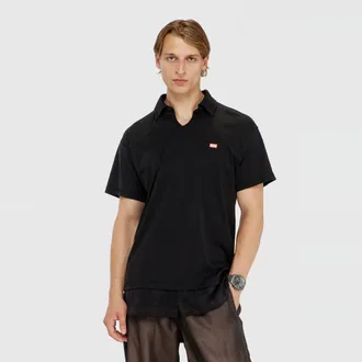 Diesel Jersey polo shirt with check flannel trims - Polos - Man - Black